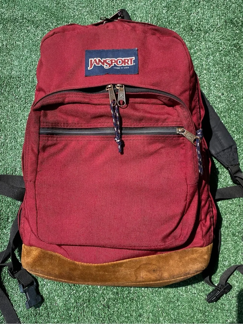 Vintage 90’s JanSport Suede Bottom Burgundy Backpack W/ Waist Strap USA Made